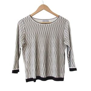 Pure Collection Silk Linen Sweater 4 Cream Black 3/4 Sleeves Textured Knit